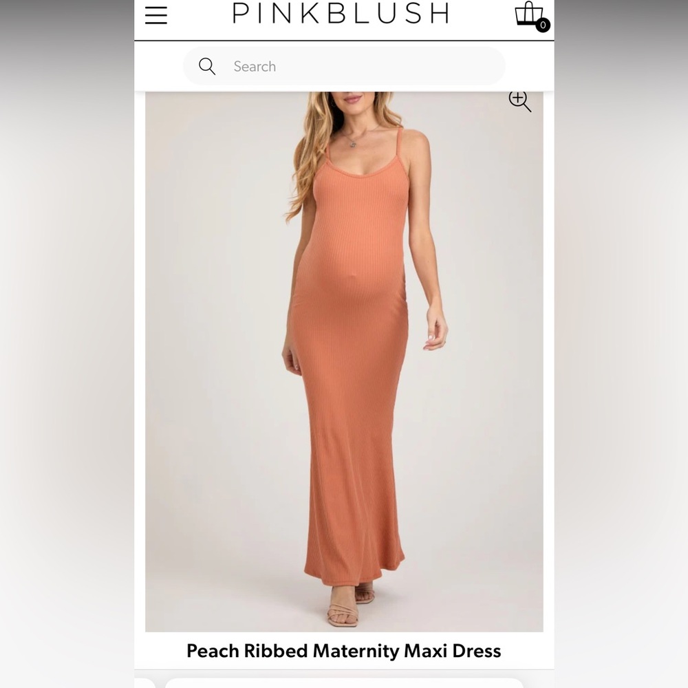 PinkBlush Peach Ribbed Maternity Maxi Dress